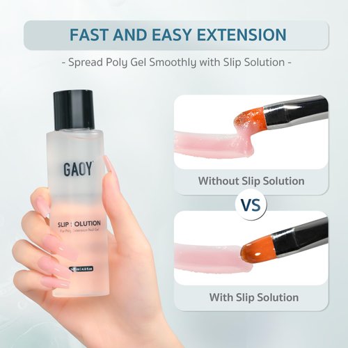 GAOY Slip Solution Set for Poly Gel Nails, 145ml Anti-stick Gel Liquid with Nail Art Brush, for Building Extension Gel Nails