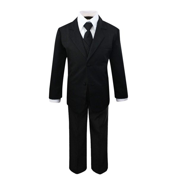 Luca Gabriel Toddler Boys' 5 Piece Classic Fit No Tail Formal Black Dress Suit Set with Tie and Vest - Size 5