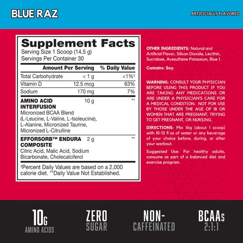 BSN Amino X Muscle Recovery & Endurance Powder with BCAAs, 10 Grams of Amino Acids, Keto Friendly, Caffeine Free, Flavor: Blue Raspberry, 30 Servings (Packaging May Vary)