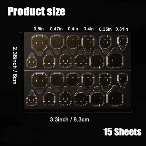 Hsathoac 15 Sheets (360pcs) Double-Sided Nail Adhesive Stickers, Super Sticky Fake Nail Glue Stickers, Fake Nail Tips, Waterproof Breathable Nail Jelly Glue Tabs, Adhesive Tabs for DIY Manicure