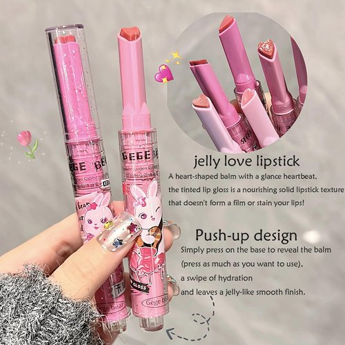 3 Colors Jelly Lipstick Gift Set, Tinted Heart Shape Lip Stain Lip Gloss, Mirror Hydrating Jelly Love Lipstick, Moisturizing Tinted Lip Balm, Vivid Color Glossy Lip Makeup for Girls (B)