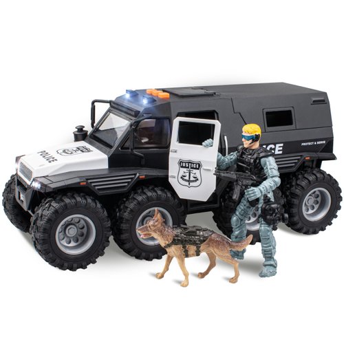 i diy Police Car Toy ,8x8 Friction Powered Police Car with Light and Sounds Openable Doors,Military Policeman &Dog ,Police Car Toys for Boys 3-8, Big Wheel Truck,Police Monster Truck