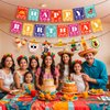 KatchOn, Fiesta Happy Birthday Banner - 15 feet, 3 String | Cinco De Mayo Theme, Mexican Fiesta Pinata Sombrero Garland for Mexican Birthday Party Decorations | Mexican Banner Fiesta Party Decorations
