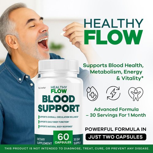 Healthy Flow Blood Support - HealthyFlow Support Supplement Capsules Daily Premium Advanced Formula Pills - Maximum Strength, Vitamins for Overall Health & Wellness, 60 Capsules for 1 Month