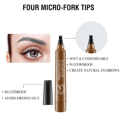 Magic Eyebrow Pencil, Microblading Eyebrow Pencil Contouring Pen, 4 Tipped Precise Brow Pen, Fine Stroke Microblading Eyebrow Pencil Natural (Dark Brown+Light)