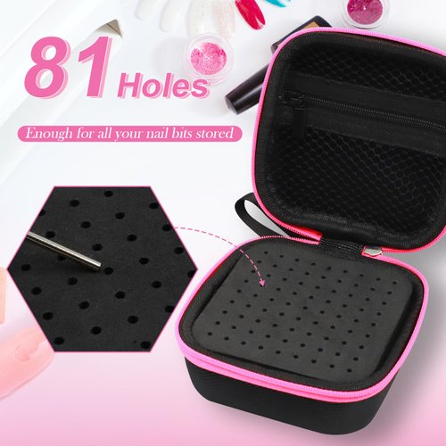 81 Holes Nail Drill Bit Holder, (ONLY CASE) Nail Bits Display Organizer Container, Dustproof Portable Organizer Storage Bag, Efile Nail Bits Professional Manicure Tools, for Manicure Tools