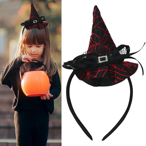 Totelux Halloween Witch Hat Headband Spider web Hair Hoop for Women Girls Cosplay Makeup Costume Decoration Party Supplies Halloween Hair Accessories Red Black