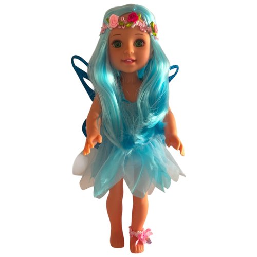 GIFTPLAY! Pretty Girl Collection 14.5 inch Fairy Doll, Green Eyes, Silky Blue Hair and Tutu Dress. Poseable Fashion Dolls for 3 4 5 6 7+ Years Old Girls (Blue Fairy)