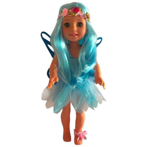 GIFTPLAY! Pretty Girl Collection 14.5 inch Fairy Doll, Green Eyes, Silky Blue Hair and Tutu Dress. Poseable Fashion Dolls for 3 4 5 6 7+ Years Old Girls (Blue Fairy)