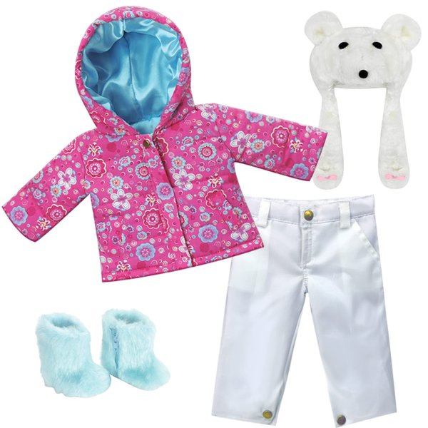 Sophia's Doll Winter Snow Outfit 4 Piece Set Complete with Fur Boots, Print Parka, Snow Pants and Polar Bear Hat for 18" Dolls