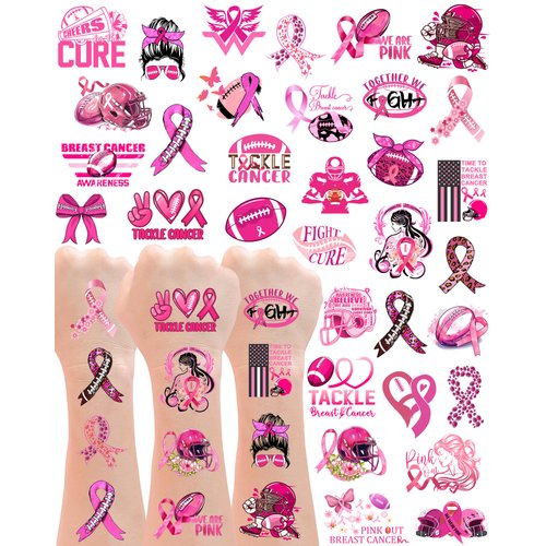 20 Sheets Pink Out Football Breast Cancer Awareness Temporary Tattoos Stickers,144 Pieces Time To Tackle Breast Cancer Themed Tattoos Stickers Party Decoration Supplies favors for Kids Adults