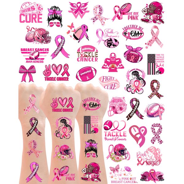 20 Sheets Pink Out Football Breast Cancer Awareness Temporary Tattoos Stickers,144 Pieces Time To Tackle Breast Cancer Themed Tattoos Stickers Party Decoration Supplies favors for Kids Adults