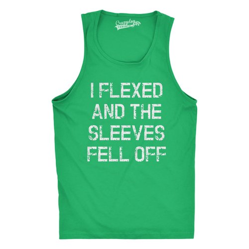 Crazy Dog Mens I Flexed and The Sleeves Fell Off Tank Top Funny Gym Workout Tee Hilarious Sleeveless Muscle Shirt for Guys at The Gym Green L