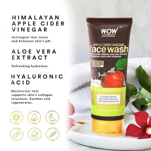 WOW Skin Science Apple Cider Vinegar Face Wash Gel - Deep Pore Cleansing For Smooth Skin, Helps Remove Blackheads & Reduce Acne Breakout - Daily Cleaner & Moisturizer For Men, Women & Teens - 100ml