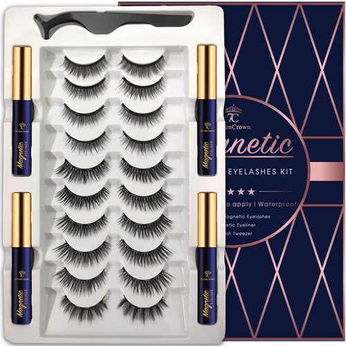 Magnetic Eyelashes, Magnetic Lashes with Eyeliner, Most Natural Looking Magnetic Eyelashes Kit with Applicator, Reusable Fake Eye Lash,Strongest Waterproof Liquid Liner