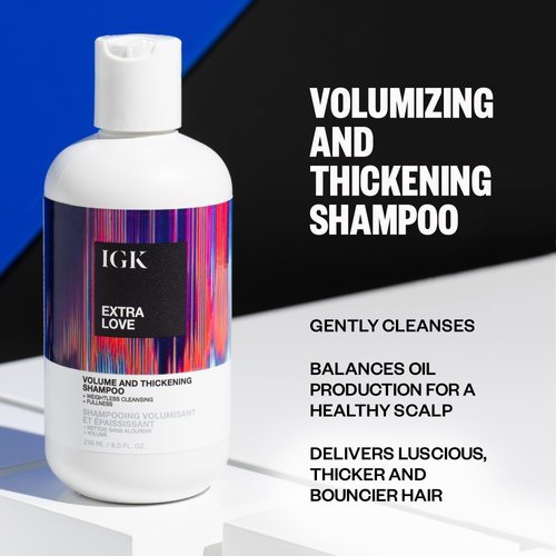 IGK EXTRA LOVE Volume & Thickening Shampoo | Lightweight + Supports Scalp + Balance Oil | Vegan + Cruelty Free | 8 Oz