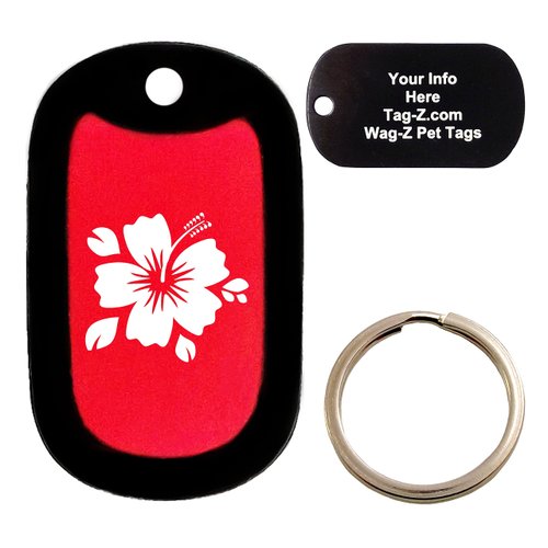 Custom Engraved Pet Tag - Hibiscus - Red - Dog Tag - Tag-Z Wag-Z