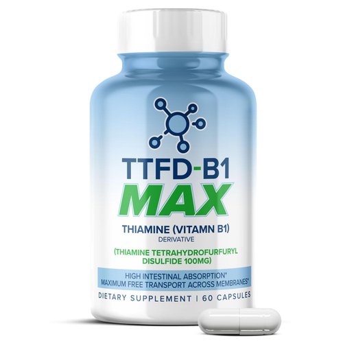 TTFD Thiamine B1 Supplement 60Capsules Made in USA- Thiamine TTFD Vitamin B1 MAX, High-Potency Supplement for Energy & Focus, Supports Healthy Nerve Function & Overall Wellness by MaxLife Naturals
