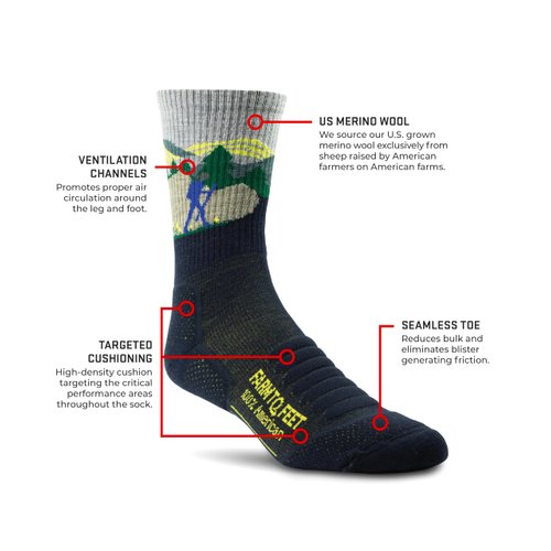FARM TO FEET Total Eclipse Blue Ridge Crew Socks, 1 EA