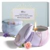 2-Pack Soy Candles Gift Set - Lavender, Vanilla, Rose Scents in Portable Tin Jars - For Home, Travel, Spa