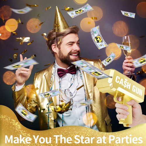 Money Gun Make It Rain Toy Gun Spary Prop Paper Fake Gun, Handheld Money Shooter Gun Cash Cannon Money Thrower Gun for Movies Party Supplies (Gold)