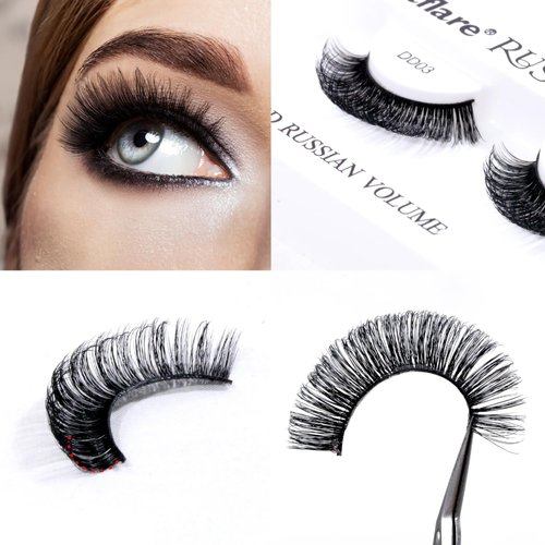 Laflare 3D False Eyelashes Russian Volume Strip Lashes | Fluffy, Wispy, Lightweight | Faux Mink Eyelashes Extension D Curl Wispy Handmade Soft Reusable 3 Packs Value Combo. (FDD03X3C)