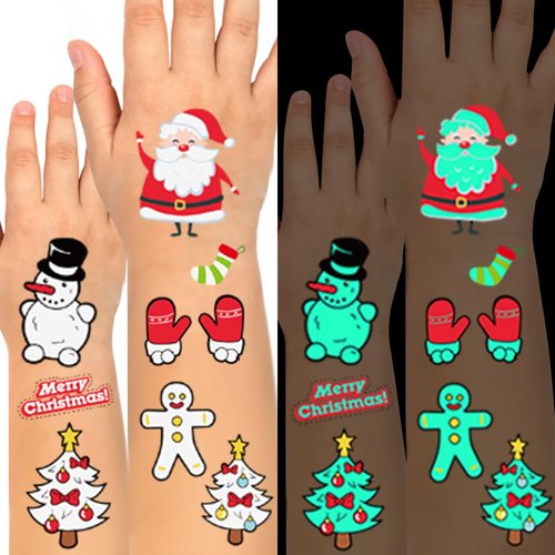 Christmas luminous Temporary Tattoos Christmas Glow Fake Tattoos for kid and Adult -A
