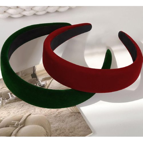 Velvet Headband for Women Non Slip Christmas Headbands for Women 1.3 Inches Wide Thick Headband Fashion Hair Accessories Cute Padded Women Velvet Headbands for Holiday Elastic Hair Bands for Women