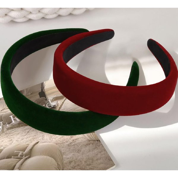 Velvet Headband for Women Non Slip Christmas Headbands for Women 1.3 Inches Wide Thick Headband Fashion Hair Accessories Cute Padded Women Velvet Headbands for Holiday Elastic Hair Bands for Women