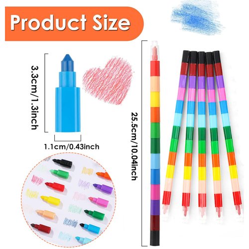 Sigowal 24Pcs Stacking Crayons Stackable Buildable Crayons, Colorful Crayons DIY Rainbow Pencils, Colored Crayons Party Bag Fillers for Kids Writing, Drawing, Coloring, Office School Party Supplies