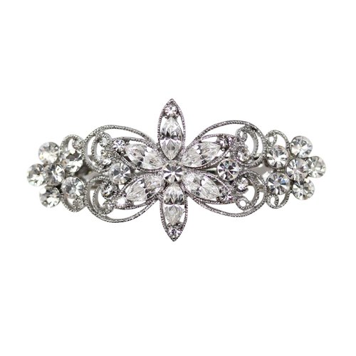 Faship Gorgeous Clear Rhinestone Crystal Flora Hair Barrette Clip