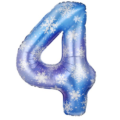 Lunmon 40 Inch Blue Snowflake Balloon Number 3 Snowflake Balloon Snowflake Birthday Balloons Decorations for Girls Birthday Snowflake Themed Party Supplies Winter Party Decorations(Number 4)