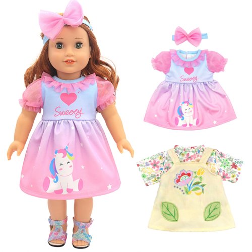 NOXOMALL Doll Clothes for 16-18 inch Reborn Baby Dolls - 2 Pack Dresses with Headbands Accessories for Baby Doll Girl