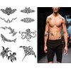 Tattoonova Maori 9 sheets Temporary Tattoos for Adults Men Women Manta Hammer Shark Tribal Style Humpback Whale Koru Octopus Seahorse Shell Art Belly E Fake Tattoo Kits Sets Neck Arm Hands Leg