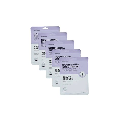 MaskerAide Beauty Restore Nourishing and Hydrating Lavender Face Mask with Hyaluronic Acid, Super Fruit Extracts, Allantoin & Adenosine, Cruelty Free, 5 Pack