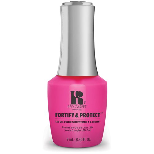 Red Carpet Manicure Fortify & Protect Bubblegum Pink Crème Gel Polish for Strong, Healthy Nails - Infused with Vitamin A & Biotin - (Dressed To Impress) Led Nail Gel Color, 0.3 Fl Oz