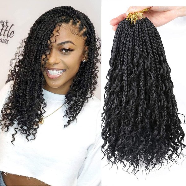 Goddess Box Braids Crochet Hair 14 Inch Boho Crochet Box Braids Pre-looped 8 Pack Bohemian Box Braids Crochet Braids Synthetic Braiding Hair Extensions for Black Women