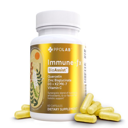 PPO Lab BioAssist® Immune-fx, Immune Support Supplement, Pulmonary Lung Supplement, Clean Certified® Quercetin with Vitamin C, Zinc AAC, K2 D3 Vitamin, Non-GMO, Lung Support 60 Vegan Capsules