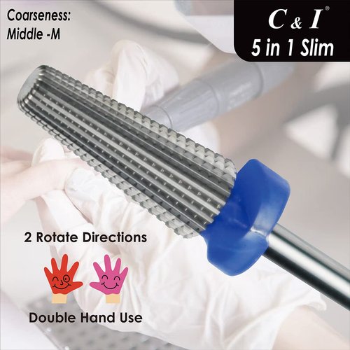 C & I 5 in 1 Nail Drill Bit, Slim Edition, Professional Manicure Drills for Electric Nail Drill Machine (Middle -M)