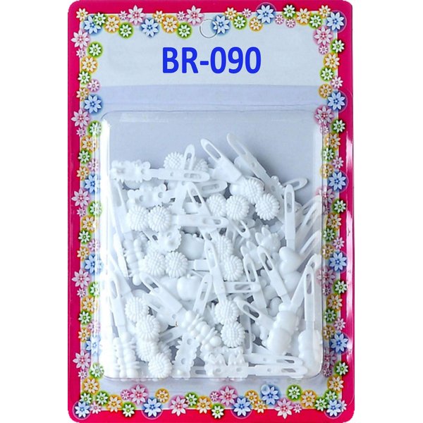 Tara Girls Super Cute Self Hinge Plastic Mulit Design Hair Barrettes Selection. 60 pc white mix shape.