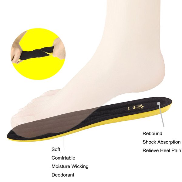 Wnnideo Thick Memory Foam Shoes Insert with Arch Support - Premium Cushioning Orthopedic Shoe Insoles for Heel Pain & Plantar Fasciitis, Running, Hiking, Working Men & Women (Black 9)