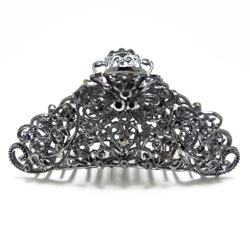 Black Austrian Crystal Hematite tone metal Bow hair claws clips pins H1379