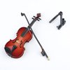 Dselvgvu Wooden Miniature Violin with Stand, Bow and Case Mini Musical Instrument Replica Dollhouse Accessories Model Home Decoration (5.63"x2.05"x0.75")
