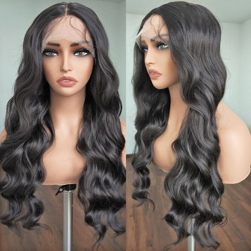 beauty proya Lace Front Wigs Natural Black 26 Inch Long Wave Heat Resistant Hair Wig Glueless T P...