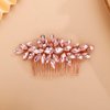 Teyglen Rhinestone Headpiece Bridal Crystal Hair Comb Full Pink Crystal Side Comb Hair Accessories Wedding Hair Piece for Women Girls