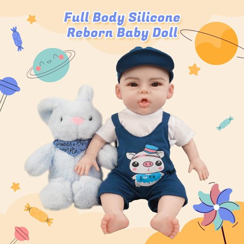 Full Silicone Doll Clothes Outfits for 17.7"- 18.5", Reborn Baby Doll Suit Accesories Set - Newborn Girl Boy Baby Clothing Gifts Set - DarkBlue Set (Clothes Only)