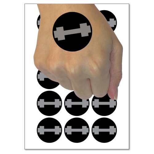 Dumbbell Barbell Weight Lifting Solid Temporary Tattoo Water Resistant Fake Body Art Set Collection - 54 1" Tattoos (1 Sheet)
