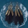 Sttiafay Boho Black Feather Dangle Earrings Long Feather Tassel Earrings Vintage Tribal Feather Earrings Gold Feather Drop Earrings Jewelry for Women