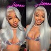 QMSSR 13X6 Lace Front Wig Long Straight Grey Synthetic Lace Front Wigs for Black Women Pre Placked Natural Hairline Heat Resistant Fiber Hair Lace Wig 24inch