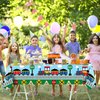Adirasenotek 3Pcs Freight Train Party Tablecloths,Train 87" Lx51 W Rectangular Plastic Table Covers,Kids' Party Disposable Tablecloths for Decoration,Birthday Party,Baby Showers